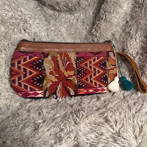 Nena & Co. Vibrant Patterned Clutch with Brown Leather